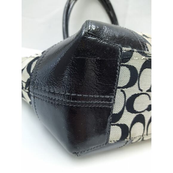 Coach Bleecker Signature Black Canvas Leather Trim Top Handle Tote Shoulder Bag - Picture 13 of 15